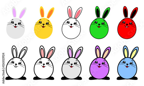 Colorful egg-shaped Easter bunny vector icons set for festive designs, cards, print