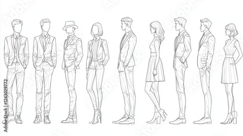 Fashionable Outline Illustrations of Diverse Male and Female Models