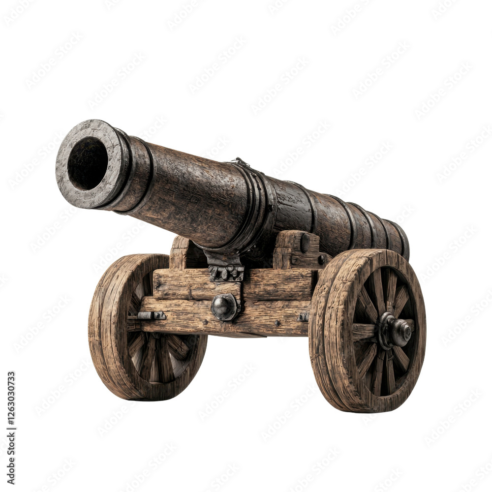 Historic Wooden Cannon on Wheels with Detailed Design and Realistic Texture for Historical and Educational Use Historic Wooden Cannon on Wheels with Detailed Design and Realistic Texture for Historical and Educational Use