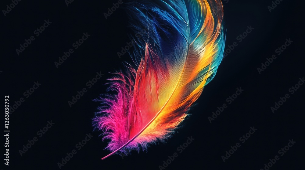 Obraz premium Colorful Feather Floating on Black
