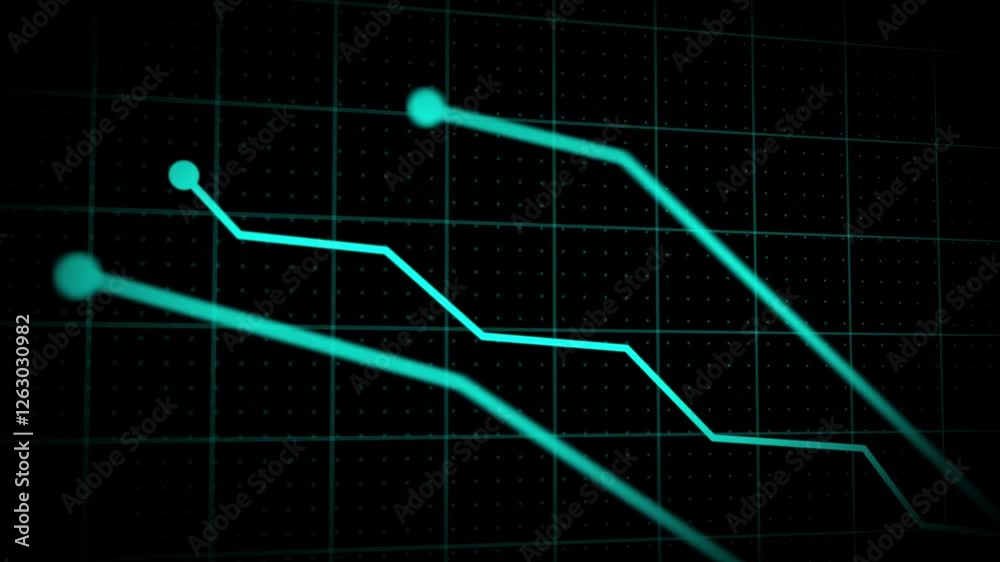 Prostrate geometric abstract colorful line circle animation video with business success graph and grid line background.