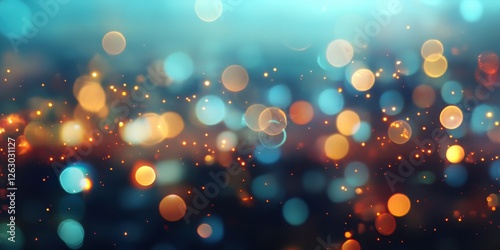 Abstract Bokeh Background with Glowing Lights in Teal, Orange, and Copper