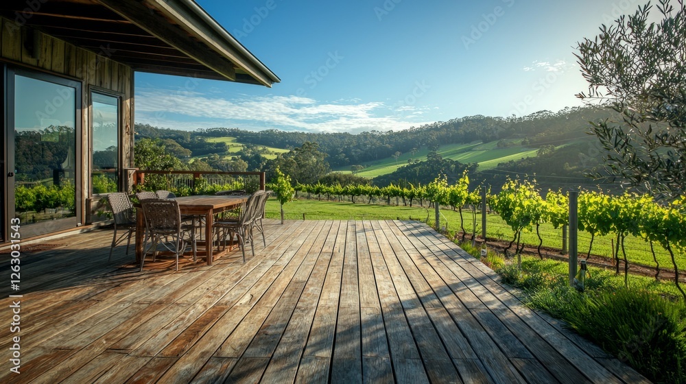 Scenic Vineyard View from Modern Deck with Rustic Charm in Luxury Setting Scenic Vineyard View from Modern Deck with Rustic Charm in Luxury Setting
