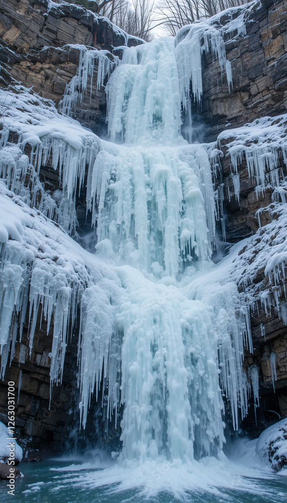 Obraz premium Frozen waterfall with ice formations