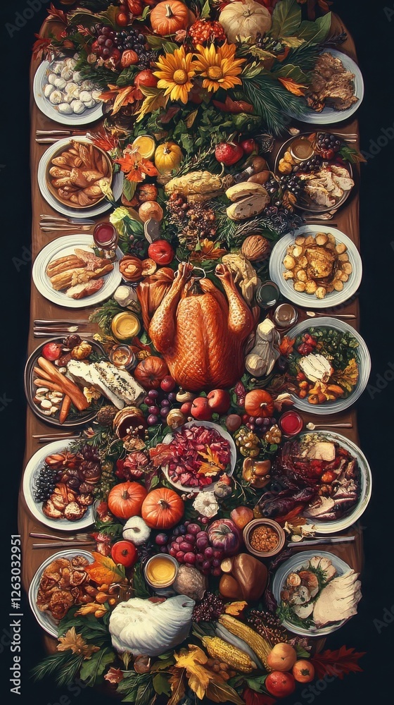 Abundant Thanksgiving Feast Table Displayed Beautifully