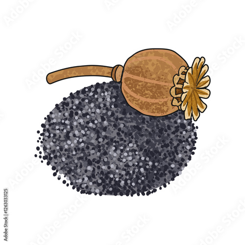 Vector Colorful Illustration of Poppy Seeds Isolated on White Background