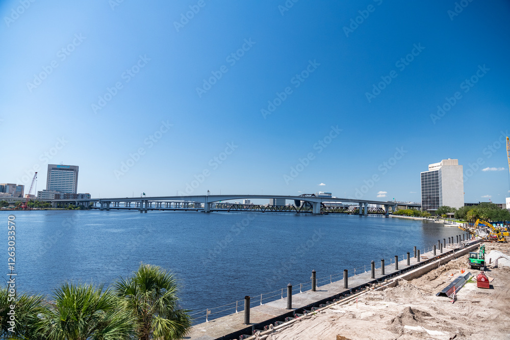 road bridge and railroad over the river in the city of Jacksonville, Florida, USA, road bridge and railroad over the river in the city of Jacksonville, Florida, USA,
