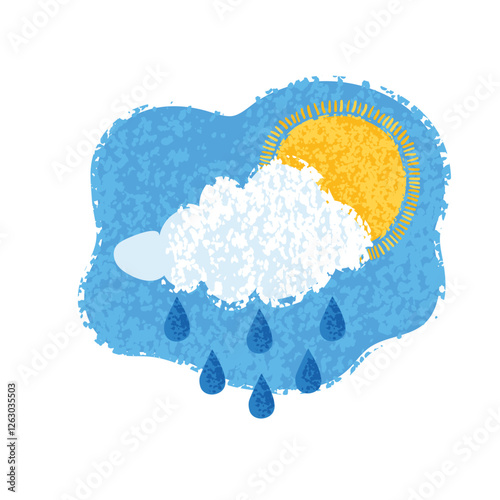 Vector Colorful Illustration of Rain with the Sun Isolated on White Background