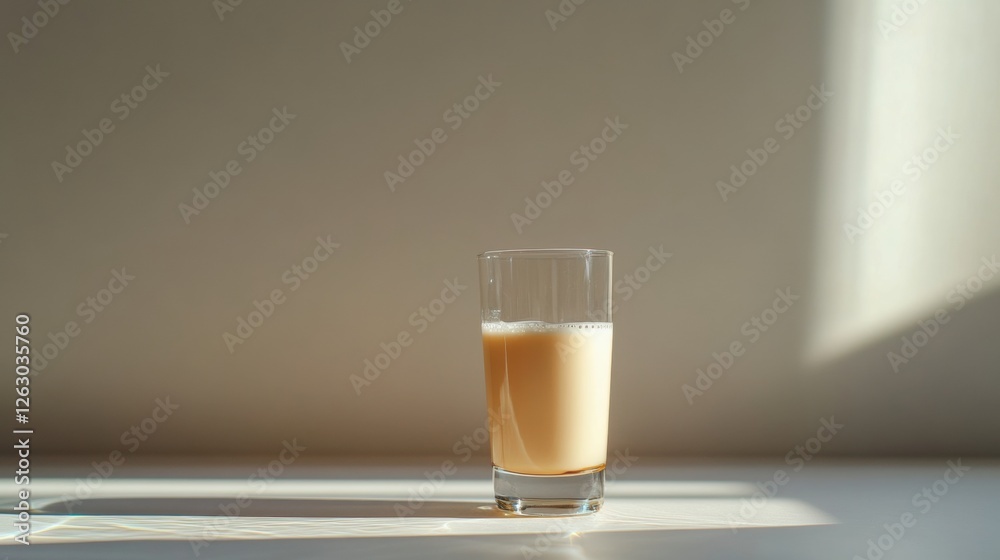 Glass of Creamy Beverage on a Minimalist Table Bathed in Natural Light Glass of Creamy Beverage on a Minimalist Table Bathed in Natural Light