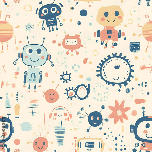 Cute Robots Seamless Pattern