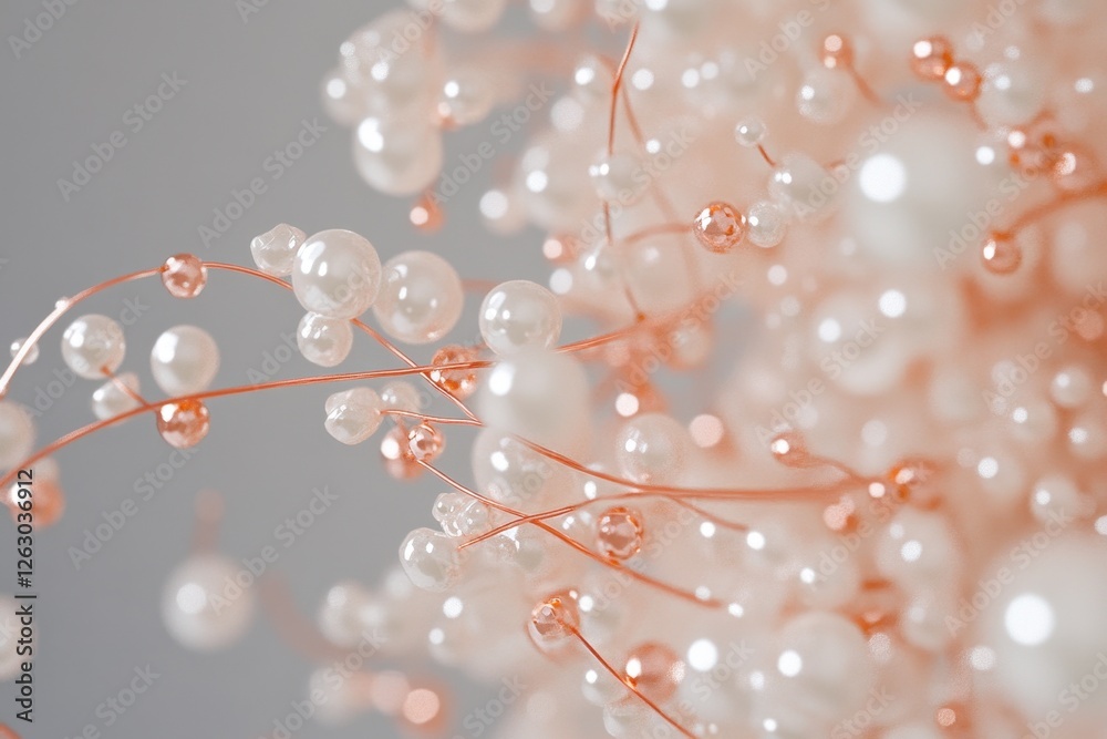 Delicate Rose Gold and Pearl Bead Spray on Grey Background - Abstract Wedding and Craft Design Element Delicate Rose Gold and Pearl Bead Spray on Grey Background - Abstract Wedding and Craft Design Element