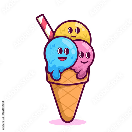 cute ice cream flat vector illsutration