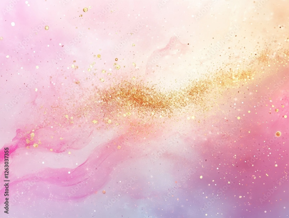 Fototapeta premium Ethereal Pink and Gold Glitter Abstract Background, Soft Pastel Swirls, Sparkling Texture