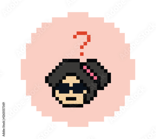 Cute pixel cartoon character woman with question mark decoration 8 bit female girl lady confused idea question mark think questionnaire choose cartoon pixel game 8bit png vector.