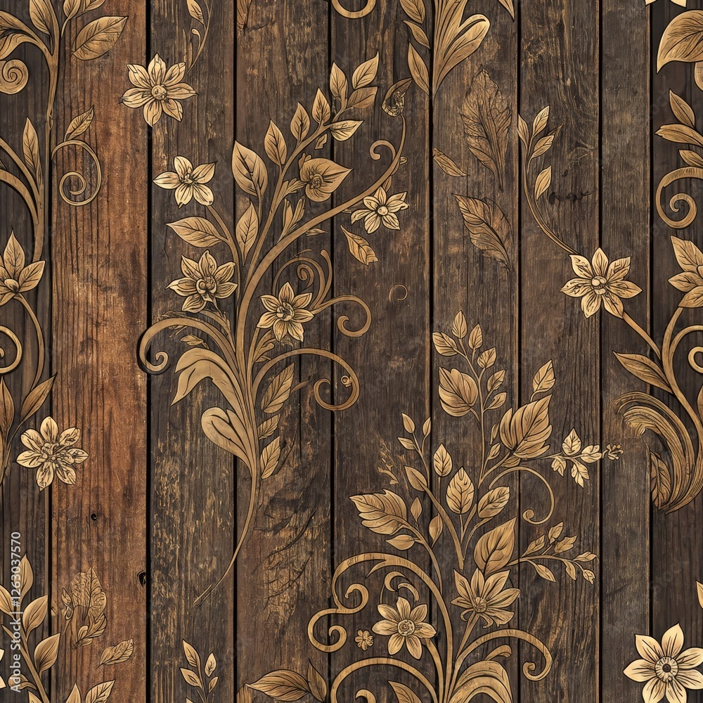 Golden Floral Wood Panel Seamless Pattern, Digital Illustration, Vintage Design, Wood Texture Floral Pattern, Wood Background Golden Floral Wood Panel Seamless Pattern, Digital Illustration, Vintage Design, Wood Texture Floral Pattern, Wood Background