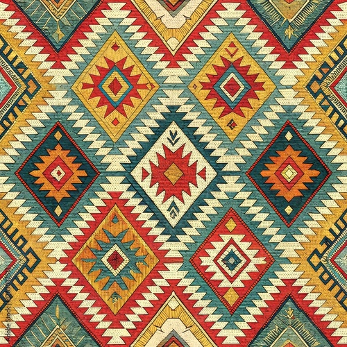 Wallpaper Mural Geometric Tribal Textile Pattern Seamless Repeat, Vintage Style, Hand Drawn, Southwestern Design, Ethnic Rug, Native American Textile design, rug pattern Torontodigital.ca