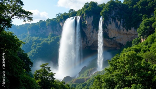 Waterfall in a lush forest at Plitvice National Park Croatia