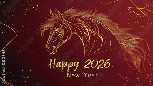 Elegant and luxurious vector illustration of a golden horse with intricate metallic details for New Year 2026 celebrations photo