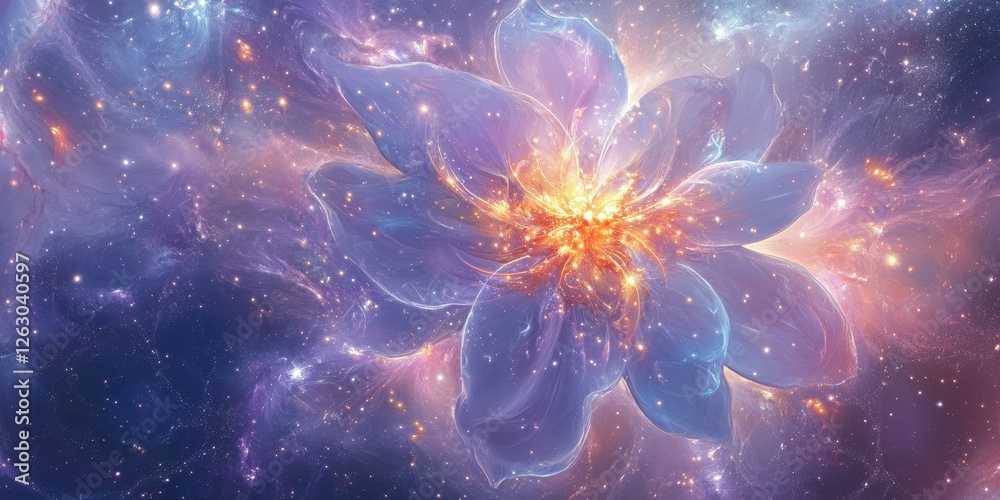 Ethereal Cosmic Flower Abstract Galaxy Bloom with Sparkling Nebula Dust, Fantasy Art Ethereal Cosmic Flower Abstract Galaxy Bloom with Sparkling Nebula Dust, Fantasy Art