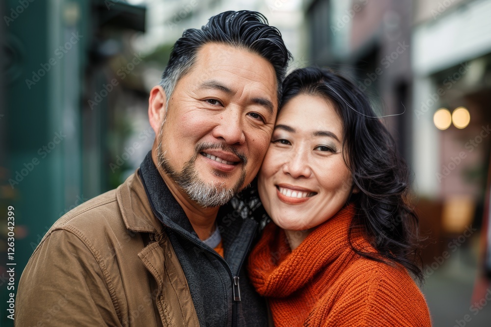 Obraz premium Portrait of a happy asian couple in their 30s looking at the camera