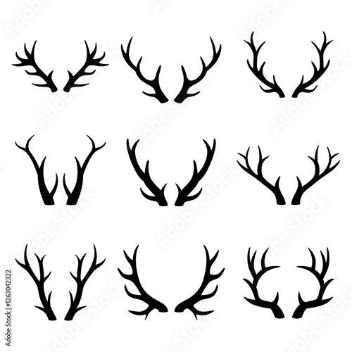 Deer antlers silhouette vector set