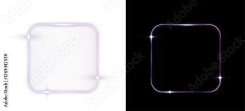 Neon banner frame, glowing rectangle border, abstract light design for party or digital signage, laser shine effect on dark background png.