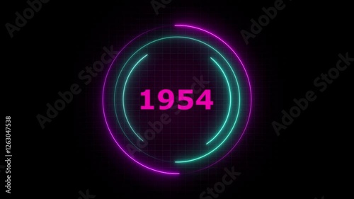 1954 ,text with screen effects of technological failures. Spectacular screen glitch with various kinds of interference ,New Year celebration. Future and futuristic technology concept