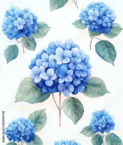 Blue Hydrangea Watercolor Seamless Pattern Floral Print Art for Textile Decoration and Design