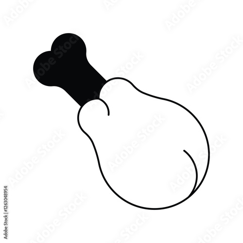 chicken leg glyph outline icon with white background vector stock illustration