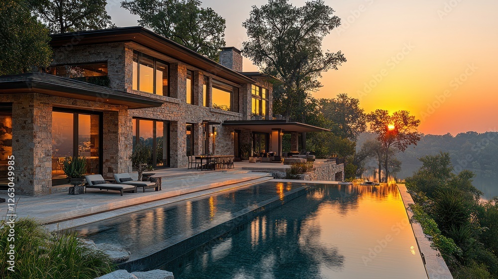 Modern Stone House Sunset Poolside Luxury Residence Modern Stone House Sunset Poolside Luxury Residence