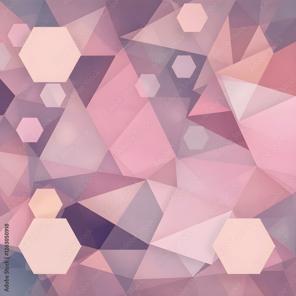 Fototapeta premium Abstract Pink Geometric Pattern: A captivating blend of translucent pink and mauve triangles and hexagons create a mesmerizing geometric pattern, perfect for backgrounds, textures.