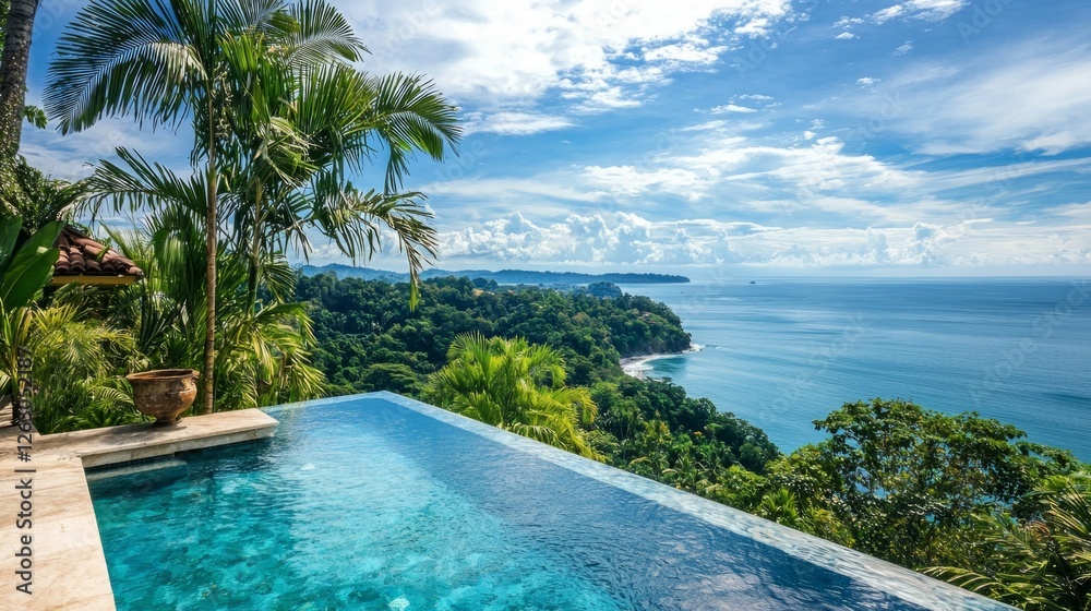 Serene Infinity Pool Overlooking Lush Landscape and Ocean Views Serene Infinity Pool Overlooking Lush Landscape and Ocean Views