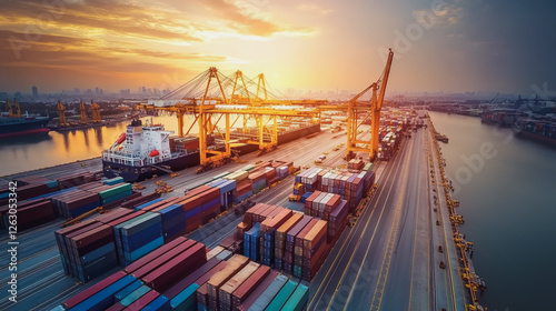 Wallpaper Mural Container truck in ship port for business Logistics and transportation of Container Cargo ship and Cargo plane with working crane bridge in shipyard at sunrise, logistic import export and transport

 Torontodigital.ca