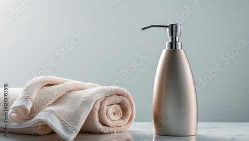 This is a Stylish Bathroom Soap Dispenser that comes with a Soft Towel for your convenience. photo