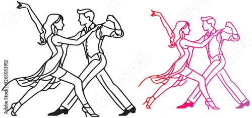 Salsa couple dancing continuous one line drawing. Latin ballroom dance, isolated on white background vector