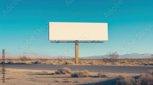 Blank Billboard Mockup in Desert Landscape with Clear Blue Sky
