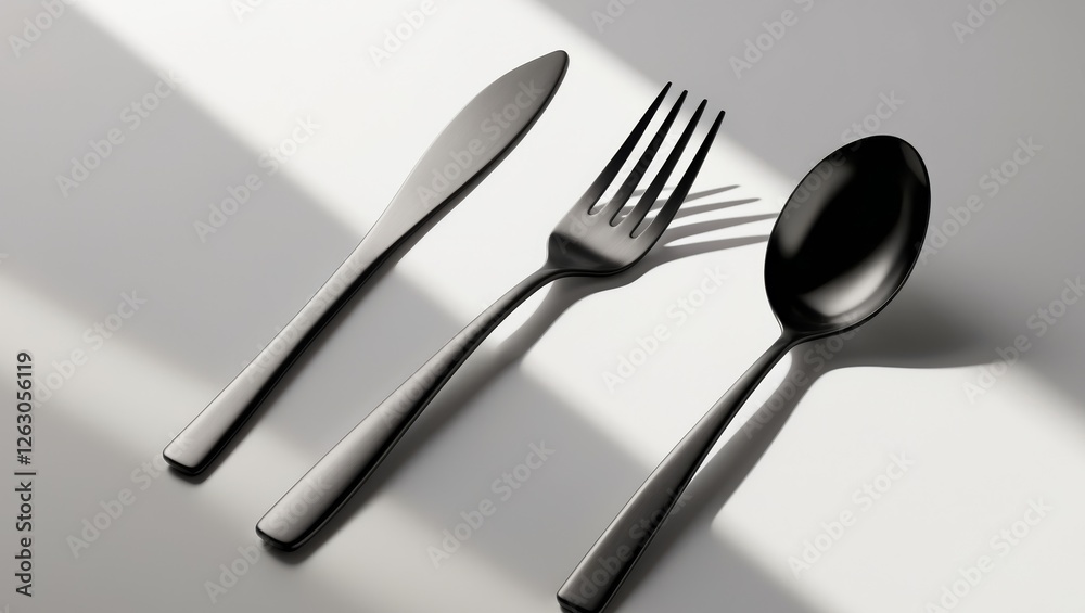 Stylish and Contemporary Cutlery Set Fork and Spoon with a Modern and Elegant Design. Stylish and Contemporary Cutlery Set Fork and Spoon with a Modern and Elegant Design.