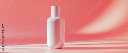 Modern Cosmetic Bottle with Soft Shadows on Colorful Background photo