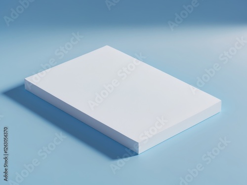 mockup of a blank cover white notepad with a blue desk background photo