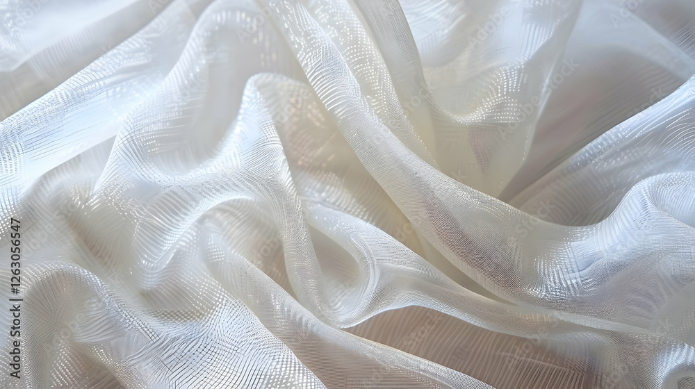 Soft, flowing white fabric draped elegantly, showcasing delicate textures and light reflections Soft, flowing white fabric draped elegantly, showcasing delicate textures and light reflections