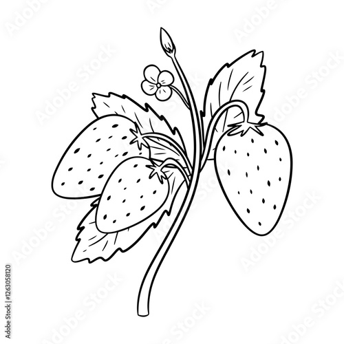 Rust strawberries with berries and flowers. Doodle illustration on white background.