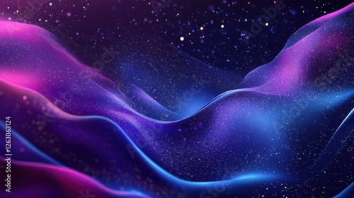 Abstract Nebula Background with Glowing Particles and Flowing Lines in Blue and Pink