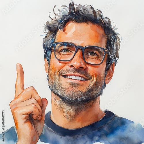Joyful Watercolor Portrait Of A Man With An Idea