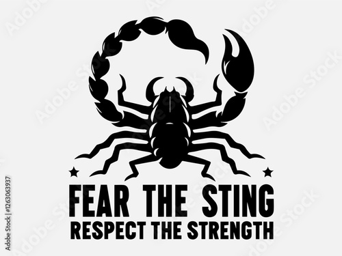 Scorpion Silhouette Vector Illustration with the text "Fear the sting, respect the strength"
