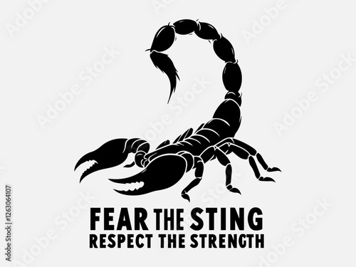 Scorpion Silhouette Vector Illustration with the text "Fear the sting, respect the strength"