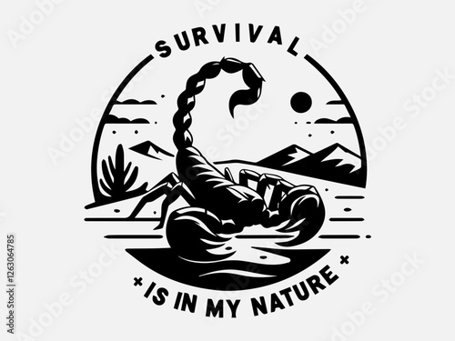 Scorpion Silhouette Vector Illustration with the text "Survival is in my nature"