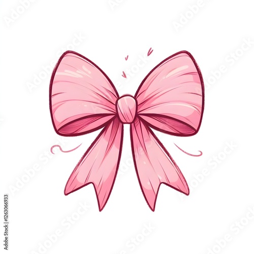 A  pink ribbon bow with a soft, elegant design. The bow features detailed shading and highlights, giving it a three-dimensional look. Perfect for decorations, gift wrapping, or fashion elements.
