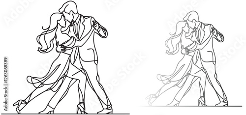 Dancing couple. A man and a woman perform a ballroom dance. Sketch, outline. Vector illustration