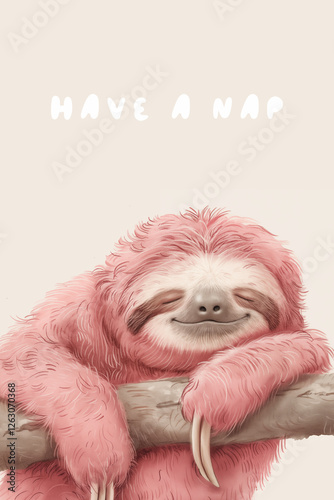 Portrait of a funny sloth sleeping at the tree. Good for nursery decorations, poster, cards. Ai generated