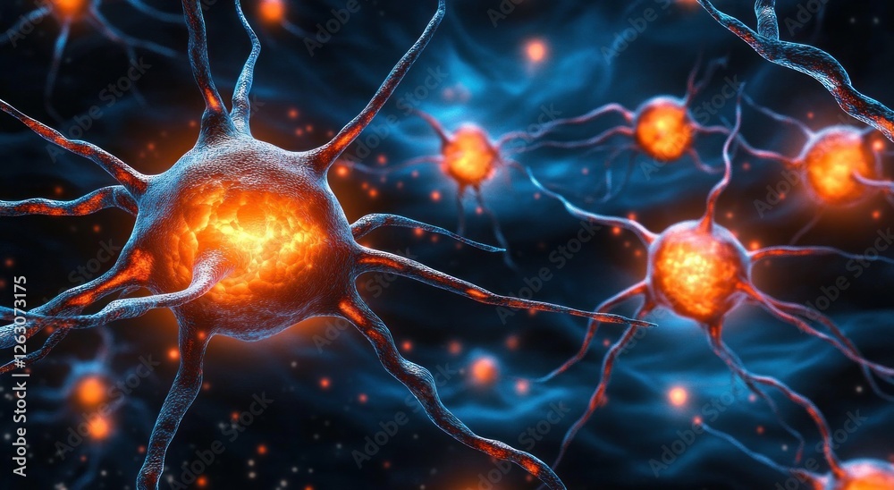 Hyper-realistic 3D Illustration of Neurons with Vibrant Colors and Neural Connections Hyper-realistic 3D Illustration of Neurons with Vibrant Colors and Neural Connections